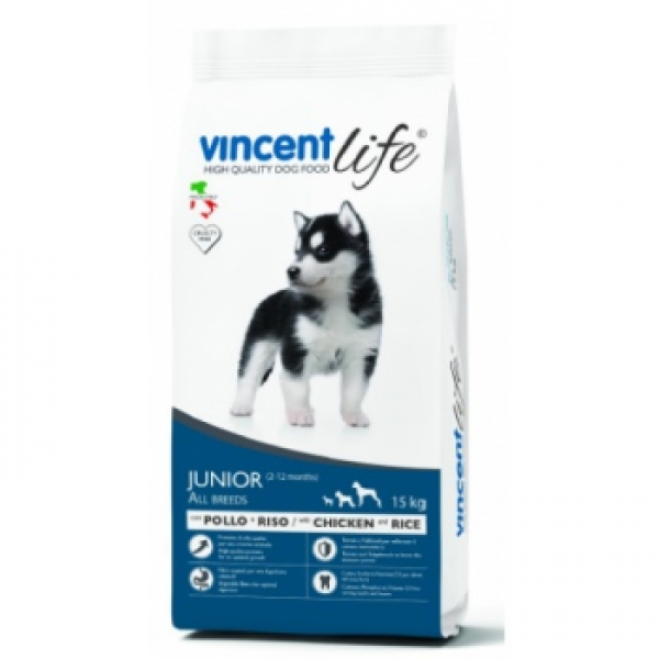 Vincent Life Dog Junior Chicken and Rice 15кг