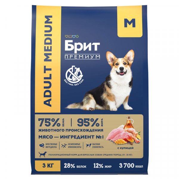 Brit Premium Adult Medium (Курица) 3кг