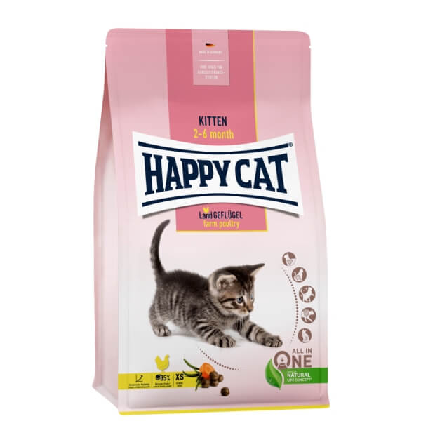 Happy Cat Supreme Kitten Land-Geflügel(Птица, Лосось) 4кг