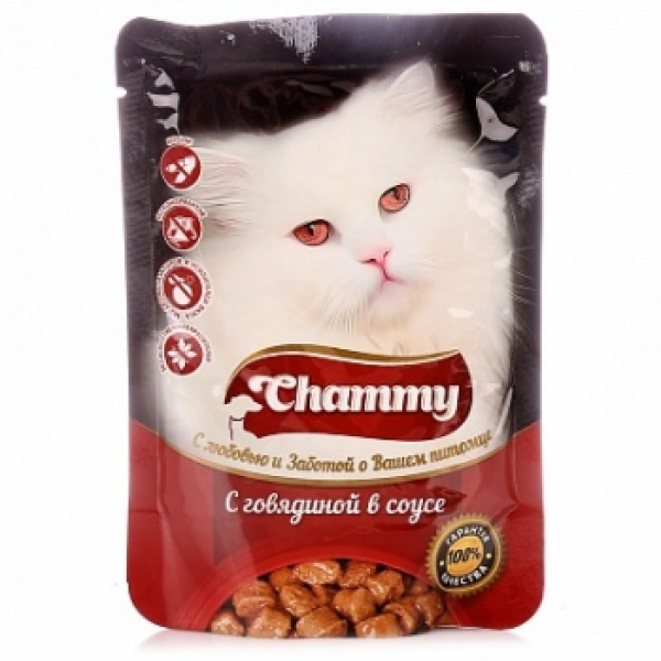 Chammy Говядина в соусе для Взрослых Кошек 85г